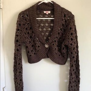 Candie's Bolero + XL Juniors + Brown + Gold Long Sleeves